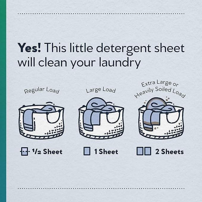 Earth Breeze Laundry Detergent Sheets - Fresh Scent, Hypoallergenic, 60 Loads, 30 Sheets