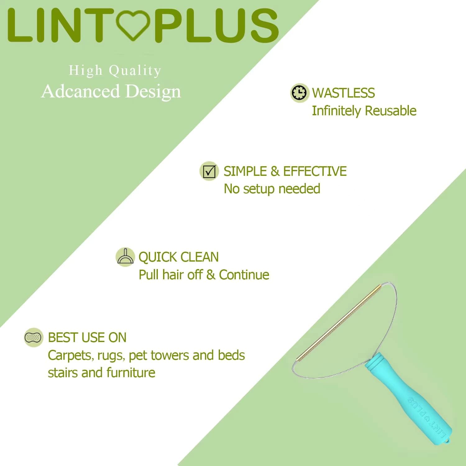 LintPlus Pet Hair Remover Tool - Efficient Multi-Fabric Cleaner, Reusable Copper Blade - 2X