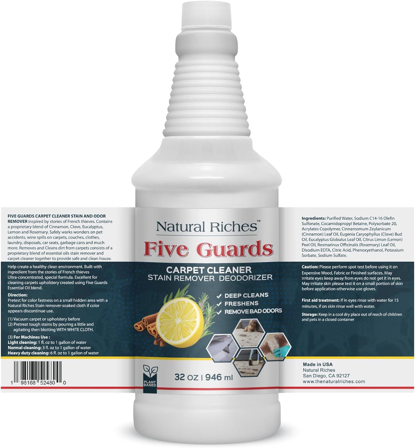 Natural Riches Carpet Cleaner - Stain & Odor Remover, Essential Oil Formula - 32 fl oz