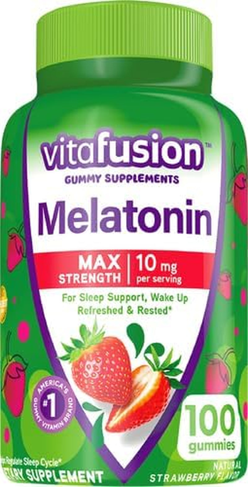 Max Strength Melatonin Gummy Supplements, Strawberry Flavored, 10 Mg Melatonin Sleep Supplements, America’S Number 1 Gummy Vitamin Brand, 50 Day Supply, 100 Count