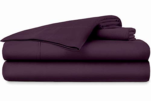 BeKind Online 100% Organic Cotton Twin Sheet Set - Soft 800 TC, Deep Pocket, Cozy Plum - 4-Piece