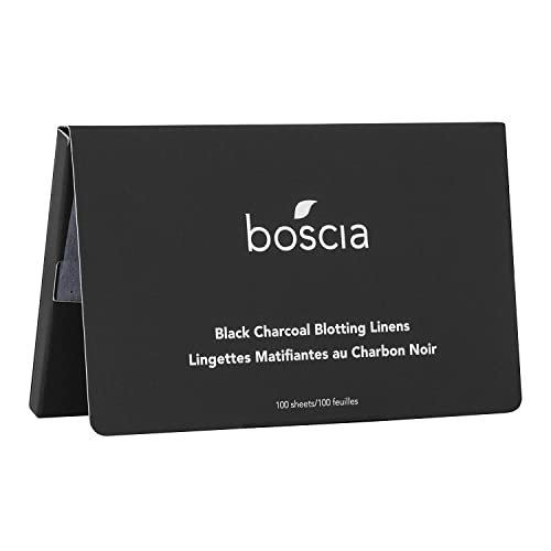 boscia Black Charcoal Blotting Linens - Absorbs Oil, Natural Ingredients - 100 Sheets