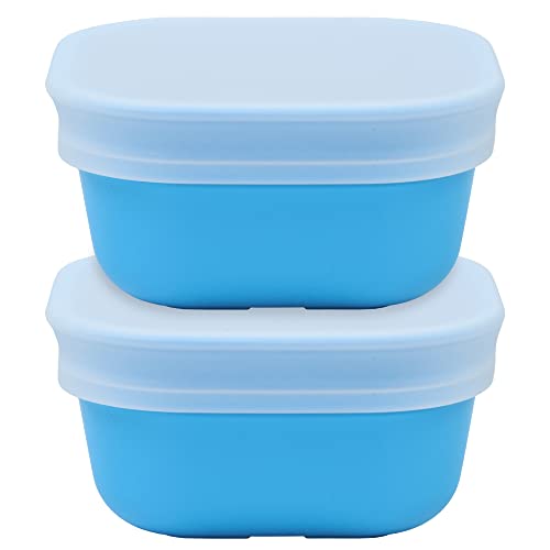 Re-Play 12 Oz. Reusable Square Bowls, Durable & Dishwasher Safe - Set of 2 with Lids, Sky