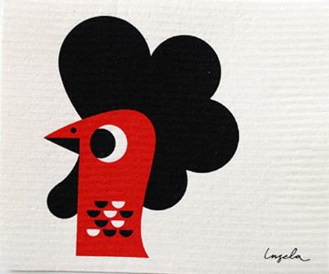 Trendy Tripper Swedish Dish Cloth - Reusable, Compostable, Super Absorbent - Retro Black/Red Rooster