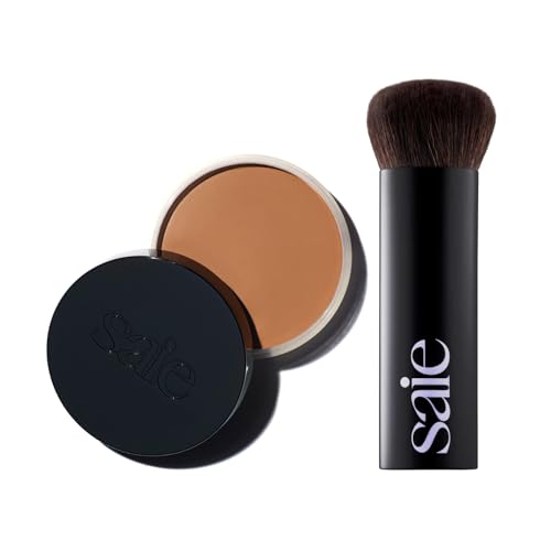 Saie Sun Melt Duo Makeup Brush - Soft Synthetic Bristles, Buildable Bronzer, Velvet Finish - 1oz