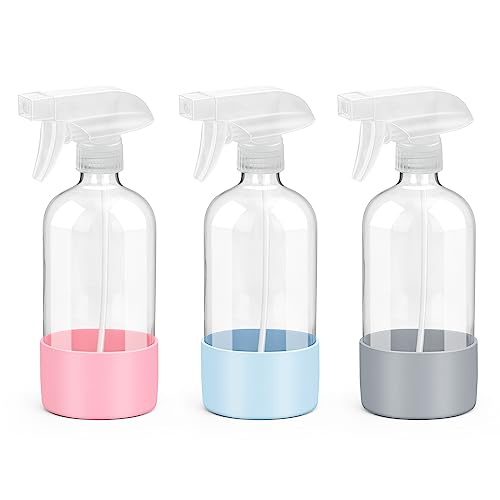 Rionisor Glass Spray Bottles - Versatile Refillable 16oz, Nozzle Adjustable, BPA-Free, 3 Pack