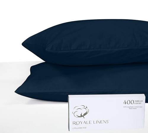 Royale Linens Pillowcase Set - Soft 100% US Grown Cotton, Oeko-Tex Certified - 20x26 inch, Navy