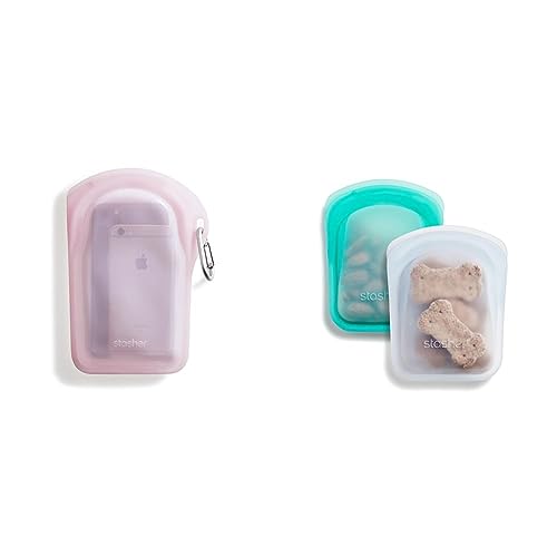 Stasher Silicone Storage Bag Set - Fresh Food Keeper, BPA-Free, 3 Bags in Pink & Aqua