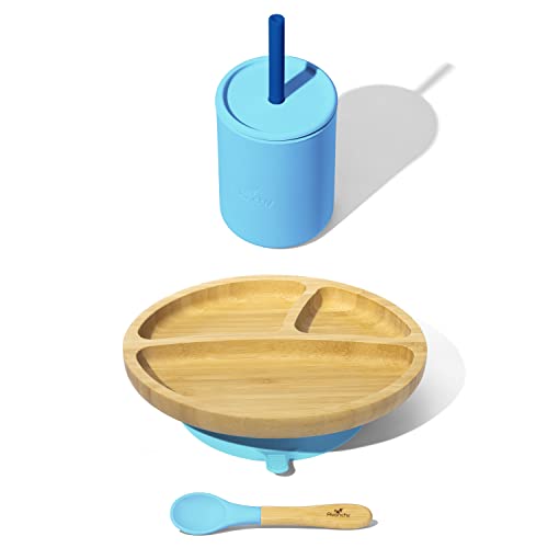 Avanchy Bamboo Toddler Suction Plate & Silicone Cup Set - Safe, Durable, Easy to Use - 8oz