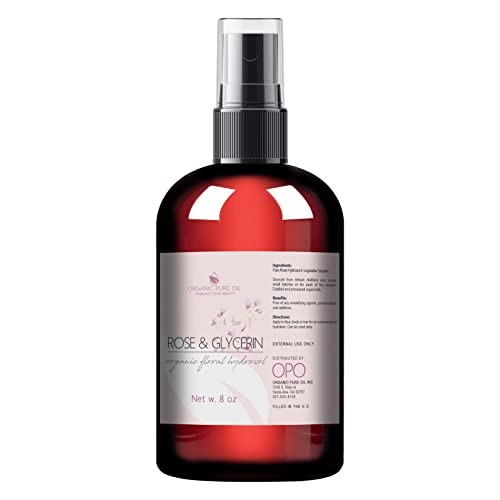 Organic Pure Oil Rosewater Glycerin Mist Toner - Hydrating Facial & Body Cleanser - 8oz