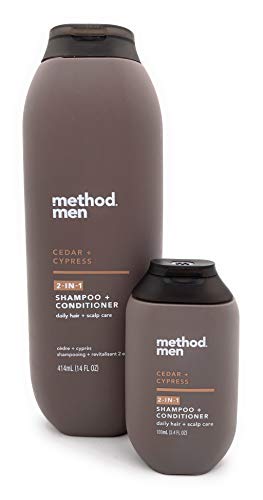Method Men 2-in-1 Shampoo & Conditioner Bundle - Cleans & Hydrates, Cedar & Cypress - 14oz + 3.4oz
