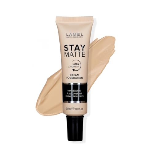 LAMEL Foundation Stay Matte - Full Coverage, Hypoallergenic, Vegan - 1.01fl.oz (Ivory)