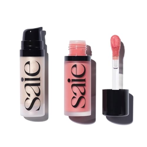 Saie Mini Glowy Super Gel & Dew Blush Duo - Hydrating Illuminator & Creamy Blush - 0.5oz + 0.4oz