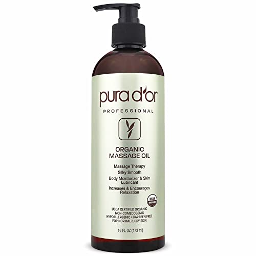 PURA D'OR Massage Oil - Soothe Aches & Dry Skin, Nourishing Organic Oils - 16oz