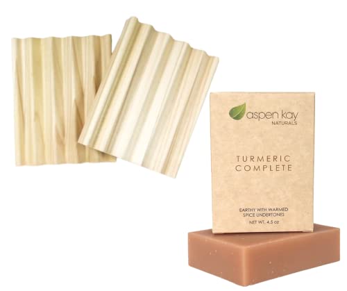 Turmeric Soap Set - Natural Skin Benefits, Organic Ingredients, 2 Pack with Wood Dish