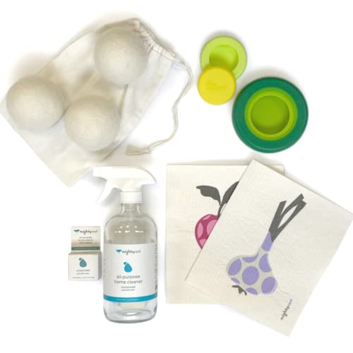 MightyNest Home Cleaning Set - Reusable Dish Cloths, Cleaner Refills & Wool Dryer Balls - 12-Piece