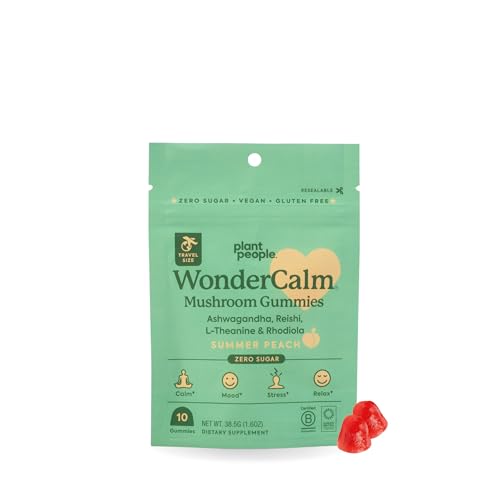 Plant People WonderCalm Mushroom Gummies - Eases Stress, Boosts Mood, Vegan, Peach Flavor - 60g