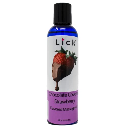 Lick Chocolate Covered Strawberry Massage Oil - Nourishing, Edible Lube with Vitamin E - 4 Fl. Oz