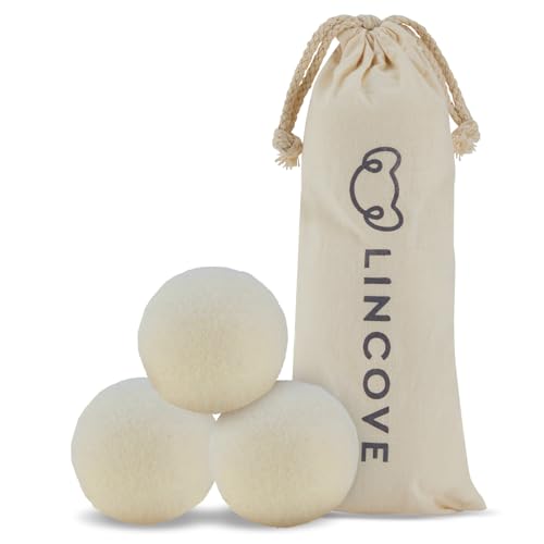 Lincove Wool Dryer Balls - Natural Fabric Softener, Reduces Drying Time, 100% Organic, 3 Pack