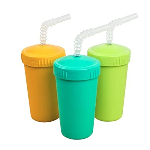 Re-Play 10 Oz. Reusable Toddler Straw Cups - Durable, Dishwasher Safe, Made in USA - 3 Pack