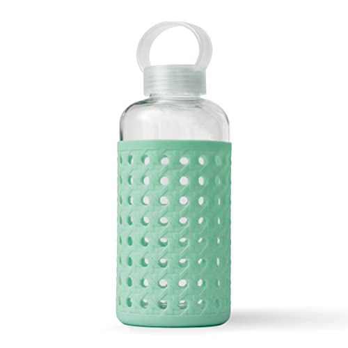 Apana Yoga Glass Water Bottle - BPA Free, Leak Proof, Wide Mouth, Portable - 19oz & 32oz