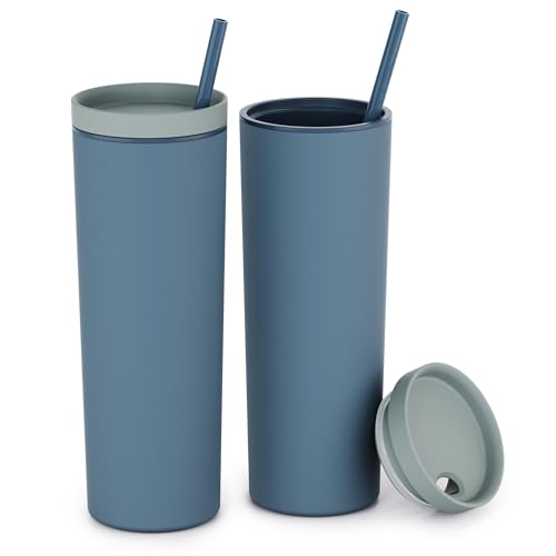 Maars Reusable Acrylic Tumbler - Insulated, BPA-Free, Soft Touch Matte, 18oz, 2 Pack - Oasis Blue