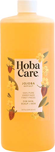 HobaCare Jojoba Oil - 100% Pure Moisturizing Oil for Skin, Hair & Nails - 32 fl oz