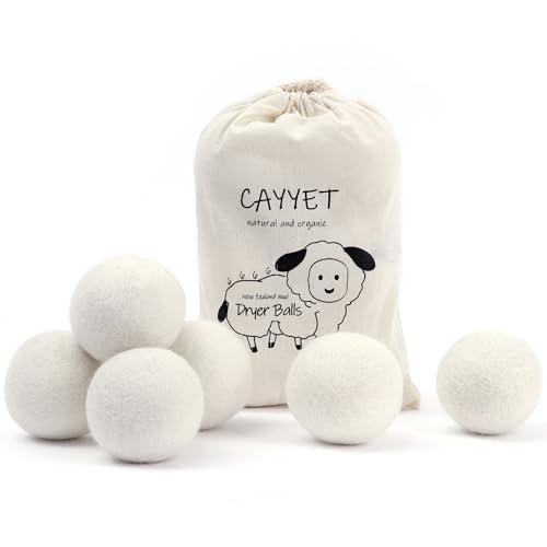 CAYYET Wool Dryer Balls - Natural Fabric Softener, Reduces Wrinkles, Lint-Free - 6 Pack