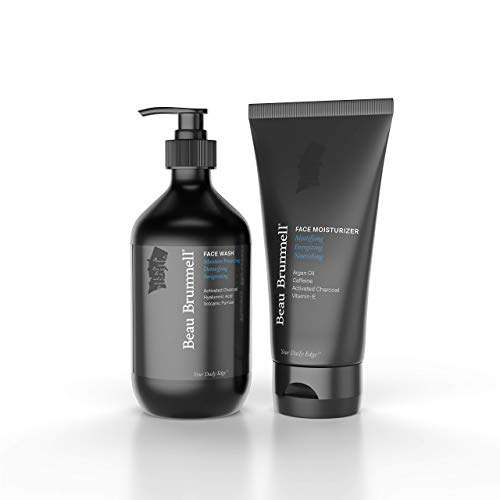 Beau Brummell Men’s Grooming Set - Mattifying Moisturizer & Charcoal Cleanser, 5oz + 8oz
