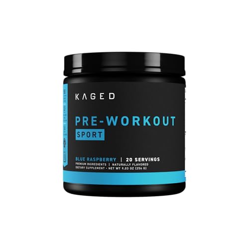 Kaged Pre-Kaged Sport Pre-Workout Powder - Boosts Energy, Endurance & Focus - Blue Razz, 20 Servings