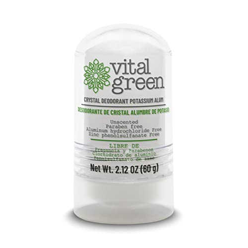 Vital Green Crystal Deodorant - Natural 24-Hour Odor Protection, Aluminum Free - 2.12oz