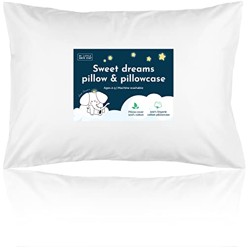 Toddler Pillow with Organic Cotton Case - Soft, Hypoallergenic, Ergonomic Support - 13x18