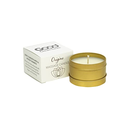 Good Clean Love Origins Candle - 100% Natural Aromatic Massage Oil, Exotic Woody Scent - 2 Oz