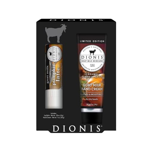 Dionis Goat Milk Bath & Body Set - Moisturizing Hand Cream & Lip Balm - Caramel Pumpkin Spice