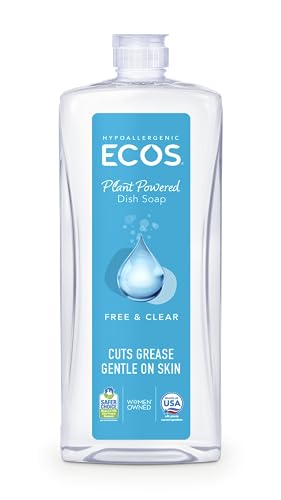 ECOS Dish Soap - Powerful Grease Cutter, Hypoallergenic & Biodegradable - Unscented, 25 Fl Oz