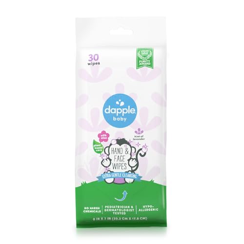 Dapple Baby Hand & Face Wipes - Hypoallergenic, Soothing Aloe, Dermatologist Tested - 30 Count