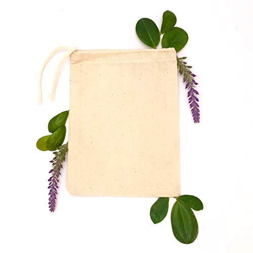 Natural Cotton Produce Bags - Durable, Biodegradable, Lightweight Drawstring Pouches - 4x6in (25)