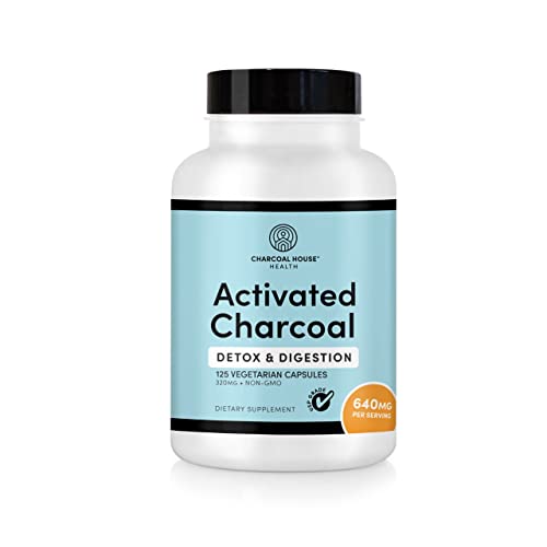 Charcoal House Activated Charcoal Capsules - Promote Healthy Digestion, Stomach Cleanse - 125 ct