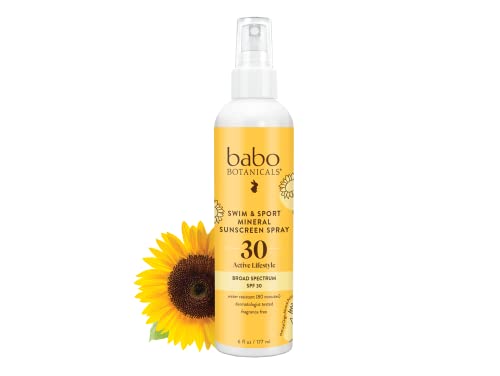 Babo Botanicals Mineral Sunscreen Spray SPF 30 - Nourishing Zinc Oxide, Water Resistant - 6oz