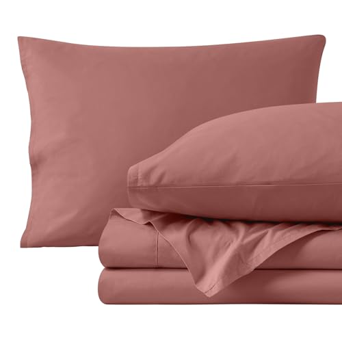 Bare Home Organic Cotton Queen Sheet Set - Crisp Percale, OEKO-TEX & GOTS Certified - Dusty Rose