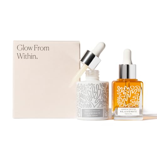 Naked & Thriving Skin Care Set - Brightens, Hydrates, PETA Certified Vegan - 30mL Serum + 35mL Oil