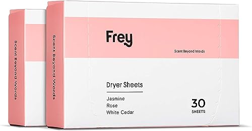 FREY Dryer Sheets - Softens Fabrics, Hypoallergenic & Organic, Jasmine Rose Scent - 120 Sheets