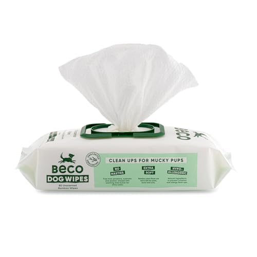 Beco Bamboo Dog Wipes - Gentle Aloe & Chamomile Clean, Home Compostable - 80 Count Unscented