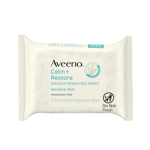 Aveeno Calm + Restore Makeup Remover Wipes - Nourishing Oat & Feverfew, 100% Plant-Based - 25 ct