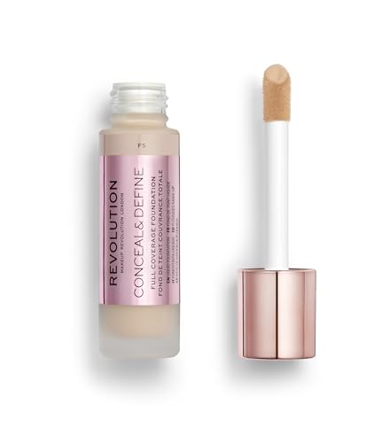 Revolution Beauty Foundation - Full Coverage, Oil-Free, Vegan, Light Skin Tone F5 - 0.8 Fl.Oz.