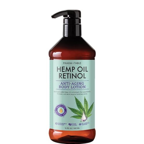 PHARM TO TABLE Hemp Oil Retinol Body Lotion - Nourishing Anti-Aging Formula, 480ml