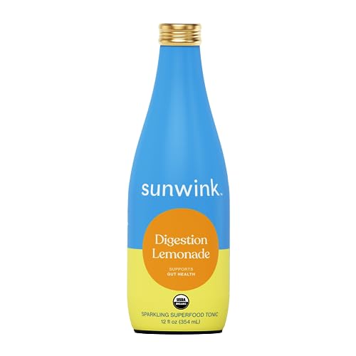 Sunwink Sparkling Digestion Lemonade Tonic - Bloating Relief, Organic Ingredients - 12-Pack