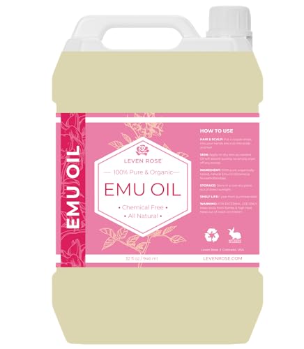 Leven Rose Emu Oil - Natural Hair Growth & Skin Moisturizer, 100% Pure - 32oz