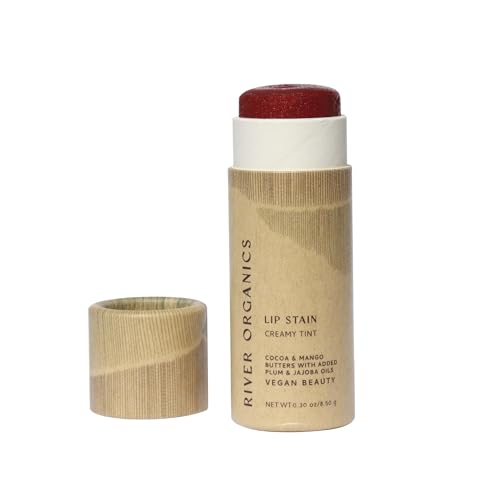 River Organics Lip Stain - Moisturizing Vegan Formula, Compostable Tube - Pomegranate, 0.30 oz