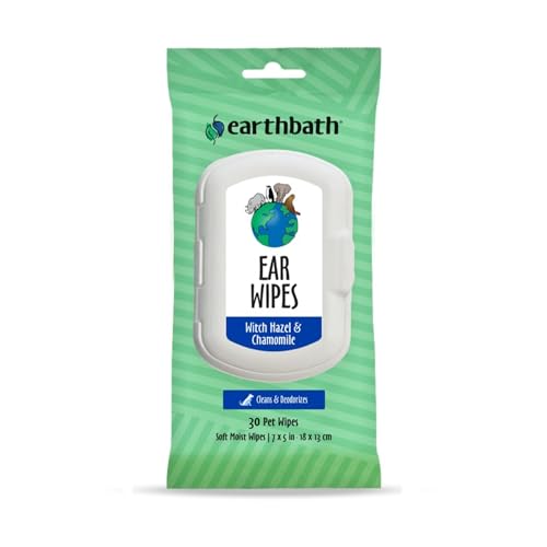 earthbath Dog Ear Wipes - Gentle Natural Cleaner, Cruelty-Free, Made in USA - 25 Count